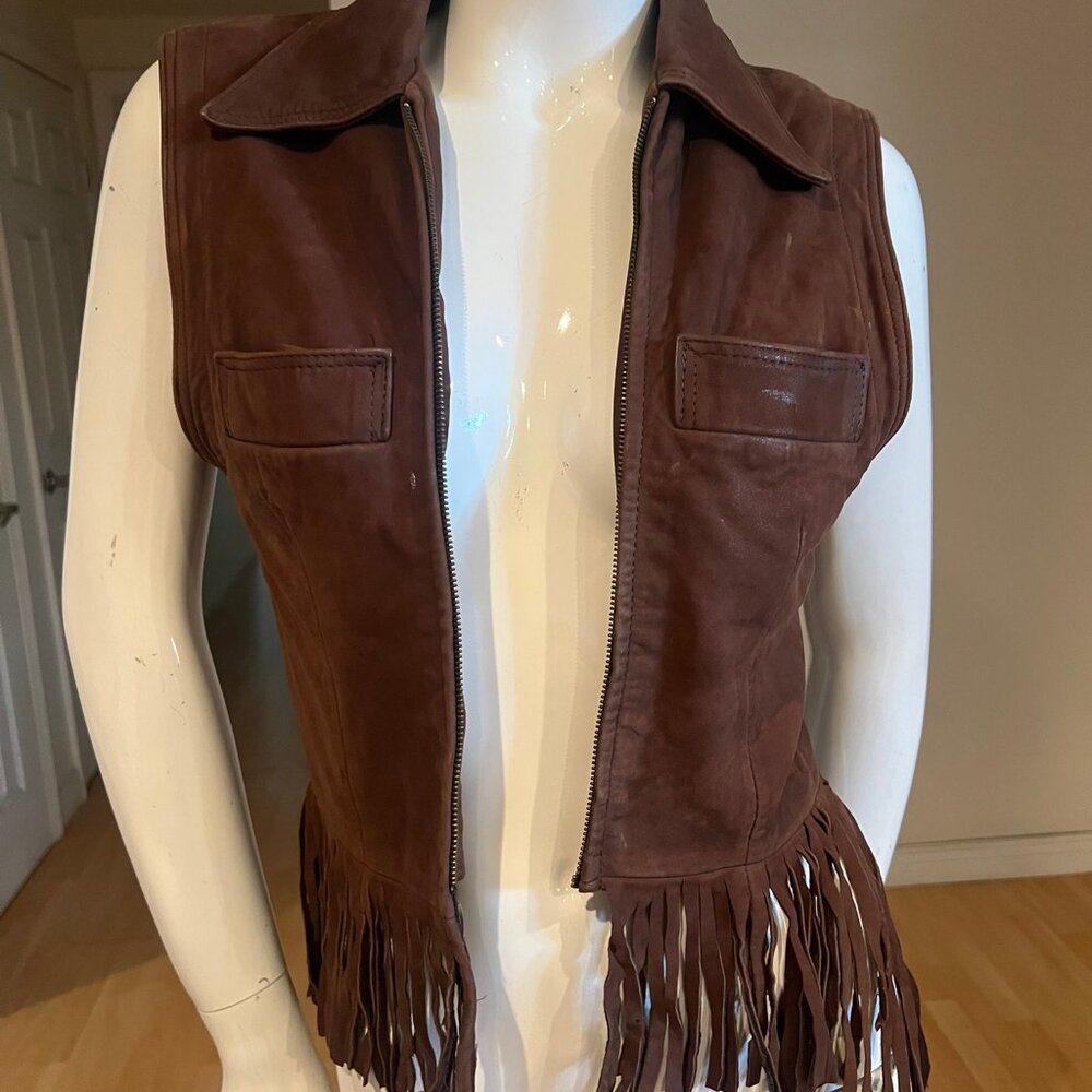 90's VINTAGE BEBE SUEDE FRINGE VEST